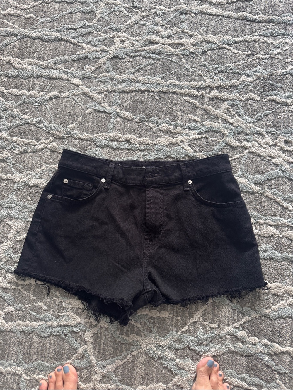 7 For All Mankind Black Frayed-Hem Denim Shorts